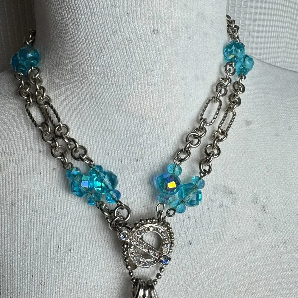 Kirks Folly Necklace I Remember You By Heart Silver Tone Locket Charms Blue Bead